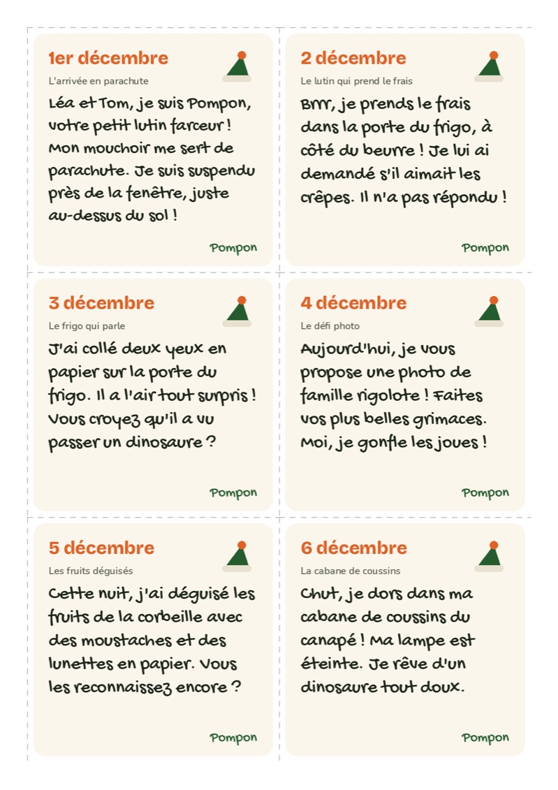 Une page des petits mots de Pompon pour Léa et Tom
